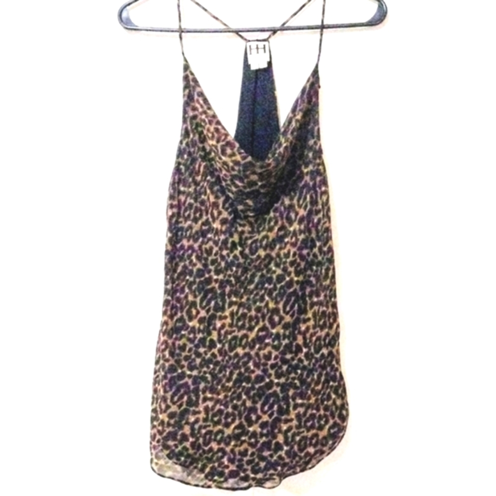 **Haute Hippie** Silk Leopard Print Cowl Neck Racerback Camisole Tank Top. - Picture 6 of 7